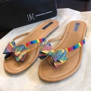 🎀 I.N.C. Mabaef Blingy crystal colorful bow detail thong padded sandals + box
